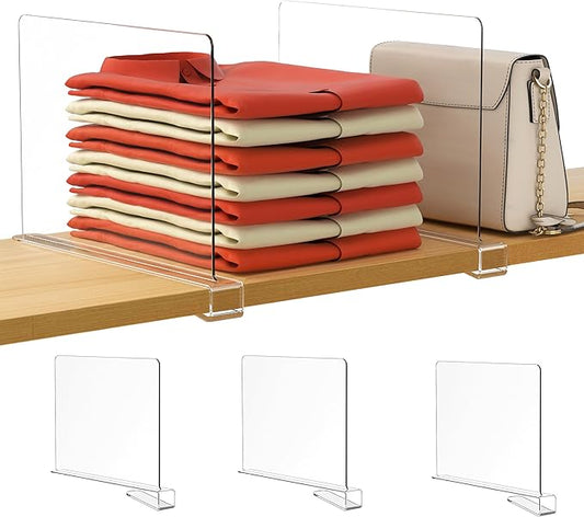 HBlife 3 Pack Clear Shelf Dividers, Vertical Purse Organizer for Closet Perfect for Sweater, Shirts, Handbags in Bedroom and Kitchen, Adjustable Acrylic Bookshelf for Organization