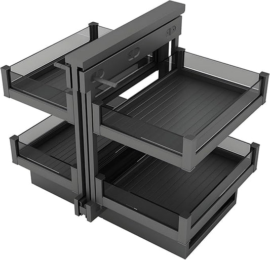 Blind Corner Cabinet Pull Out Organizer, 2-Tier Pull-Out Organizer with 14 Baskets, Corner Pull Out Cabinet with Sliding Design, Left Open & Right Open Compatible