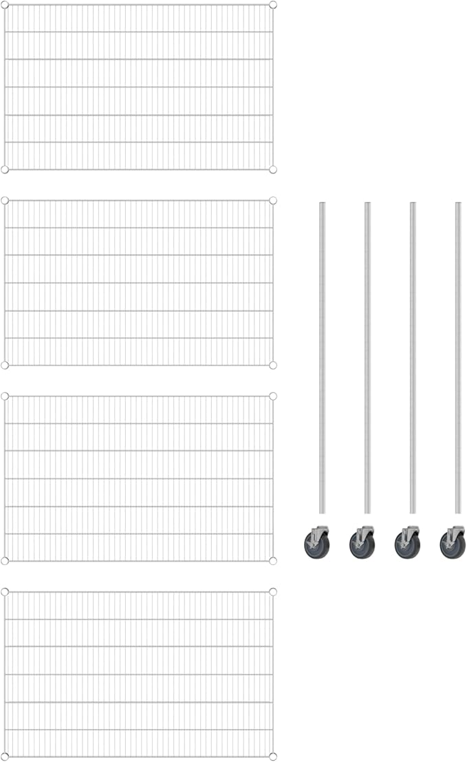 Commercial NSF Listed Chrome Mobile Wire Shelving Kit 30" x 48" x 60", with 4 Shelves Perfect for Warehouse, Walk-in Refrigerator, Freezer, Grocery Store, Restaurant, Dishroom