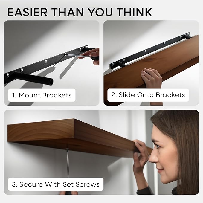 Homeforia 24inch Walnut Floating Shelves for Wall, High End Solid Real Wood 24in Floating Shelf for Bathroom, Dark Brown 24 inch Long Floating Shelves, Heavy Duty Bracket, 24 X 6.5 X 1.75 in, Set of 2
