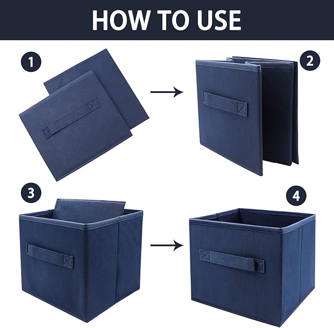 EBIGIC Storage bins collapsible storage bins,cube storage organizer （Pack of 3） 10.5 * 10.5 * 11inch，For home and office Collapsible Closet Shelf Organizers, Drawer Organizers(Blue)