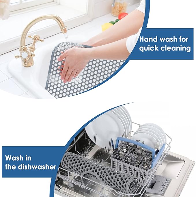 Bestjing Silicone Kitchen Sink Protector Mat with Rear Drain - 13.58''x 11.6'' Kitchen Sink Accessory, Folding Non-Slip Heat Resistant Mat Grid for Bottom of Stainless Steel Porcelain (Rear Hole)