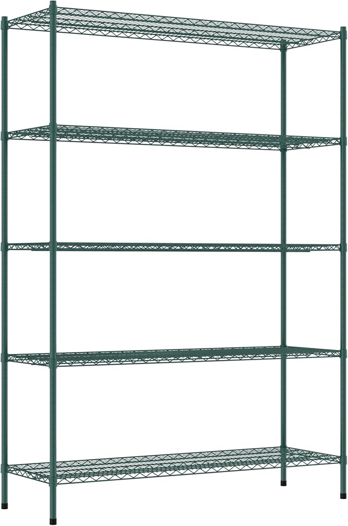 Commercial NSF Listed Green Epoxy Stationary Wire Shelving Kit 21" x 60" x 86", with 5 Shelves Perfect for Warehouse, Walk-in Refrigerator, Freezer, Grocery Store, Restaurant, Dishroom