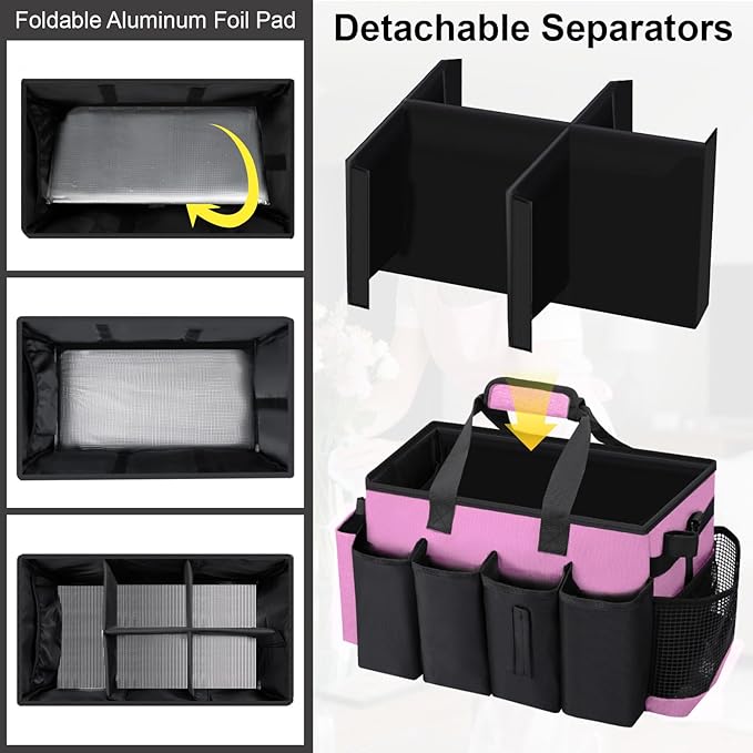 Wigojoy Wearable Large Cleaning Caddy Bag for Housekeeper, Clean Supply Organizer with Adjustable Shoulder, Waist & Handle Straps, Detailing Bag for Kitchen Supplies (Pink)