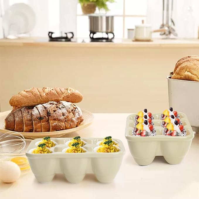 DEAYOU 3-Pack 18 Cups Ceramic Egg Tray, 6-Cup Porcelain Egg Holder Container, Decorative Egg Keeper Storage Organizer, Small Egg Dispenser Serveware for Countertop, Fridge, Serving, Kitchen, Yellow