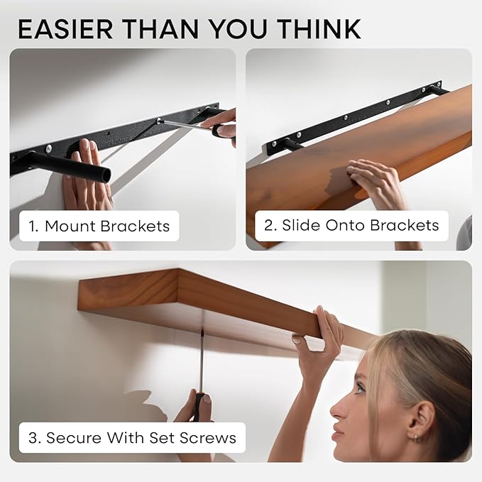 Homeforia Oak Floating Shelves 36 inches Long, High End Solid Real Wood 36 inch Floating Shelf for Room Wall, Honey Oak Wooden 36inch Kitchen Shelves, Heavy Duty Bracket, 36 X 6.5 X 1.75 in, Set of 2