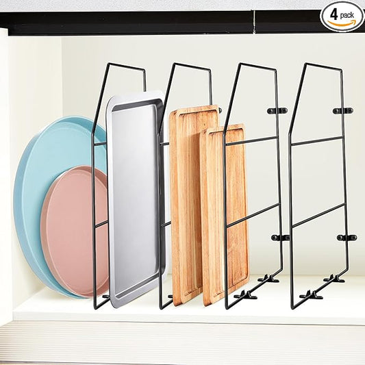 Blulu 4 Pcs Baking Sheet Organizer 18" x 20" Tray Dividers for Cabinets Kitchen Cabinet Dividers Vertical for Baking Sheets Chrome Pan Rack Storage Wires for Kitchen Cupboards (Black)