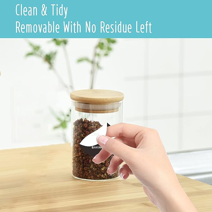 Hebayy 342 Removable Spice Labels,304 Pre-Printed Herb Seeds Seasoning Sauce Oil Vinegar Round Stickers,38 Blank Ones,Waterproof Oil & Tear Resistant,No Residue for Kitchen Pantry Containers Jars
