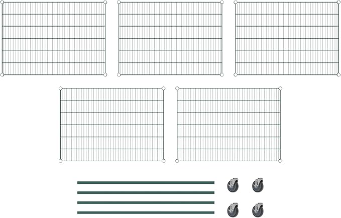 Commercial NSF Listed Green Epoxy Mobile Wire Shelving Kit 30" x 42" x 60", with 5 Shelves Perfect for Warehouse, Walk-in Refrigerator, Freezer, Grocery Store, Restaurant, Dishroom
