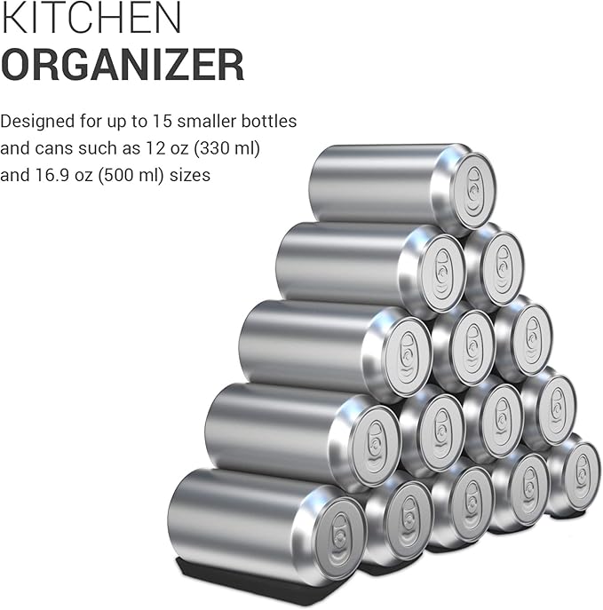 kwmobile Silicone Bottle Stacking Mat - Refrigerator Organizer to Stack Bottles, Cans, Beer, Soda - Non-Slip Holder Rack - Black