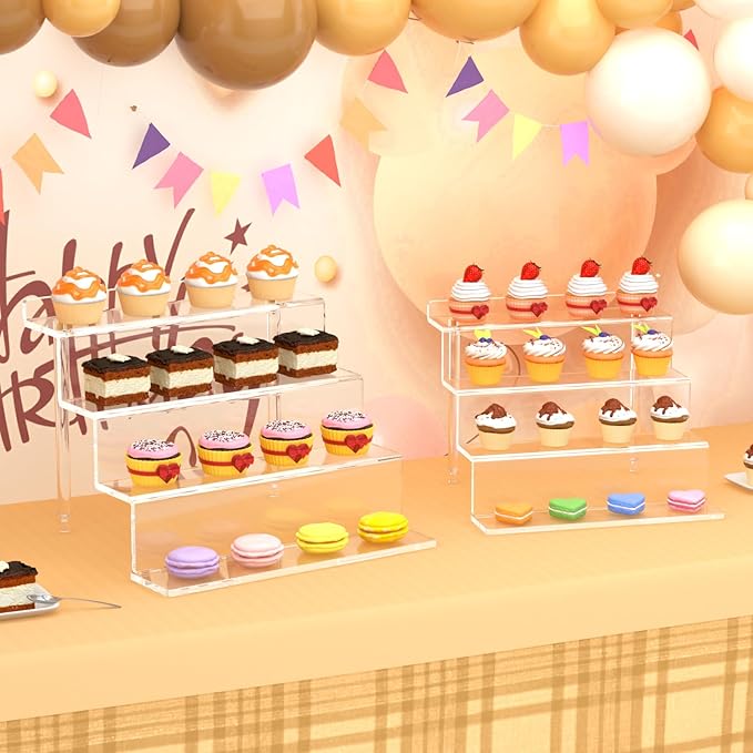 NIUBEE Acrylic Riser Display Shelf, Clear Display Stand for Amiibo Funko POP Figures,4 Tier Cupcakes Stand Perfume Organizer and Storage (12 Inch Large)