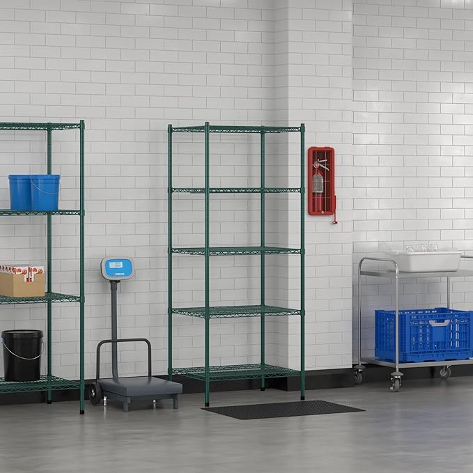 Commercial NSF Listed Green Epoxy Stationary Wire Shelving Kit 24" x 30" x 74", with 5 Shelves Perfect for Warehouse, Walk-in Refrigerator, Freezer, Grocery Store, Restaurant, Dishroom