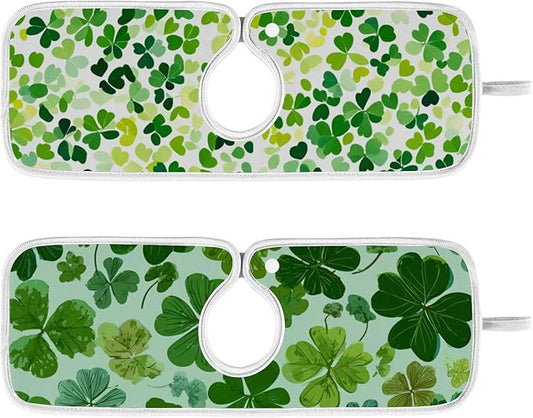 2 PCS Kitchen Sink Splash Guard 14.9 Inch Faucet Mat for Kitchen Sink Bathroom Sink Faucet Absorbing Drip Drain Mat Pad Microfiber Soft Washable Green St Patrick Clovers