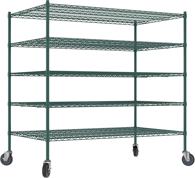 Commercial NSF Listed Green Epoxy Mobile Wire Shelving Kit 36" x 60" x 60", with 5 Shelves Perfect for Warehouse, Walk-in Refrigerator, Freezer, Grocery Store, Restaurant, Dishroom