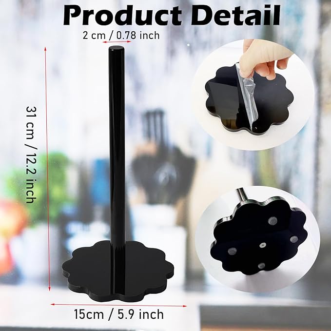 Paper Towel Holder Countertop,Black Acrylic Standing Paper Roll Holder Thickening Sturdy Scalloped Base, Paper Towel Dispenser Stand for Kitchen Bathroom (Black Acrylic, 5.9 inch)