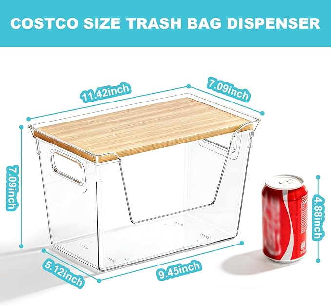 2 Pack Trash Bag Holder Dispenser - Garbage Bag Dispenser Under Sink, Acrylic Trash Bags Container Organizer Roll Holder, Clear Stackable Kitchen Under Sink Storage Organizer