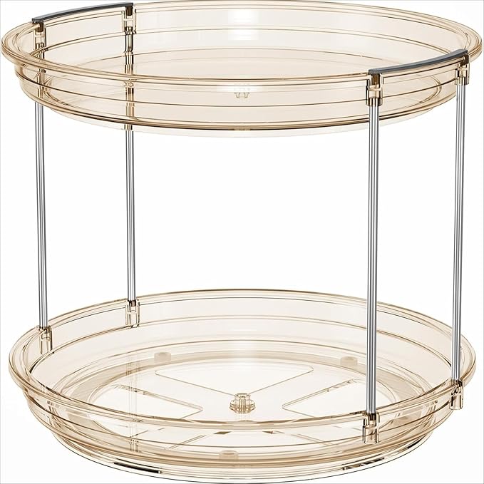 2 Tier Lazy Susan Organizer, 9.25'' Spice Rack for Cabinet, Stackable Turntable Organizer Rotating Makeup Organization for Kitchen Countertop, Pantry, Bathroom, 1PC ﻿