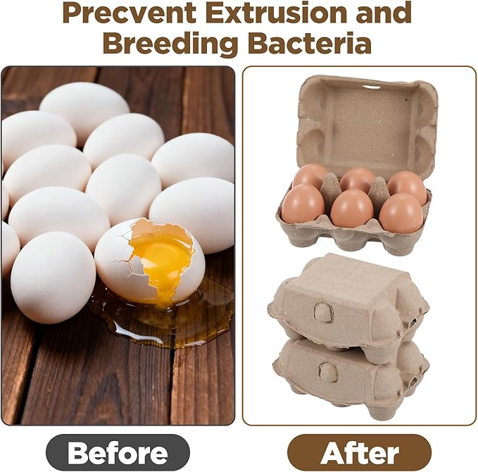 PercyEffie 50 Pack Half Dozen Egg Cartons Bulk,Blank Natural Pulp Egg Carton 6 Count for Chicken Eggs, Reusable Storage Holder Cardboard Paper Holder Container Organizer Pulp Eggs Crate for Fridge