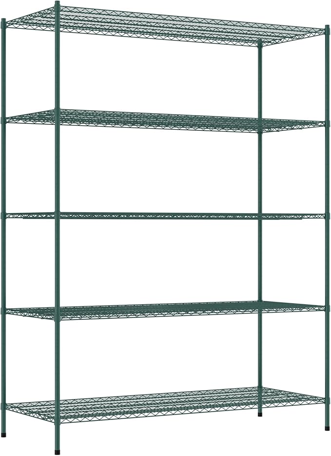 Commercial NSF Listed Green Epoxy Stationary Wire Shelving Kit 30" x 72" x 96", with 5 Shelves Perfect for Warehouse, Walk-in Refrigerator, Freezer, Grocery Store, Restaurant, Dishroom