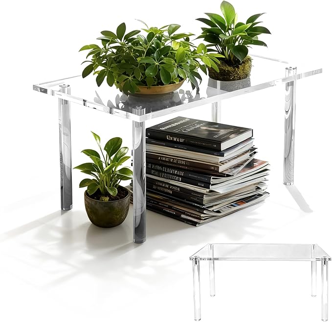 Extra Large 7mm Thick Acrylic Riser Plant Stand,Acrylic Shelf Riser for Plant Organizer,Cupboard Organizers,Perfume Organizer(1 Pcs,15.4×11.8×8in)