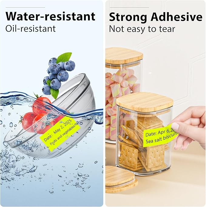 PALAIBEIQI 1x2 Inch Thermal Labels,500PCS Rectangle Stickers,Waterproof Removable Blank Stickers for Address,Jars,Freezer Containers & Pantry Organization,Fluorescent Yellow