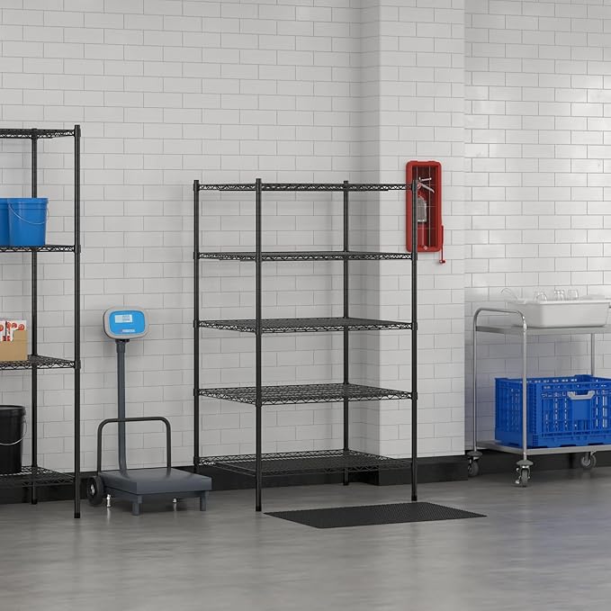 Commercial NSF Listed Black Epoxy Stationary Wire Shelving Kit 30" x 36" x 64", with 5 Shelves Perfect for Warehouse, Walk-in Refrigerator, Freezer, Grocery Store, Restaurant, Dishroom