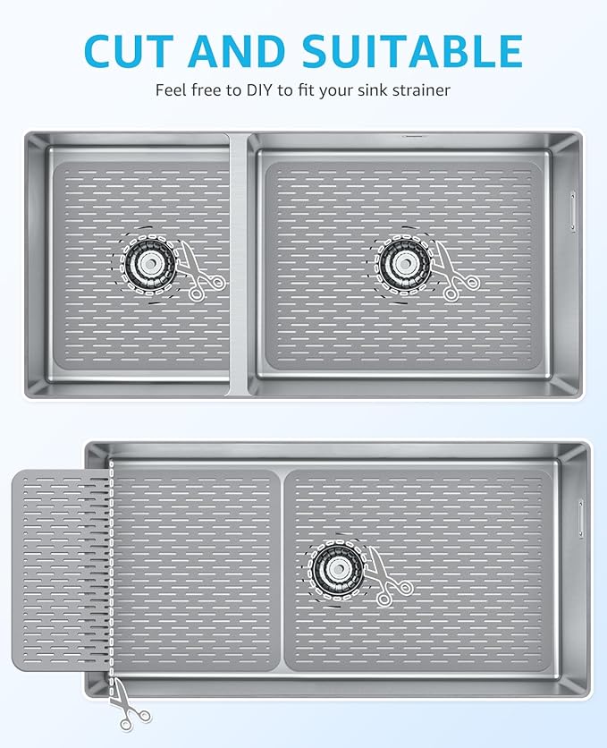 Bligli Mesh Sink Mat, 15.7 x 11.8inch Sink Prtector Mats for Kitchen Sinks, PVC Eco-Friendly Sink Protectors for Bottom of Sink, Fast Draining, Easy Cleaning, Gray