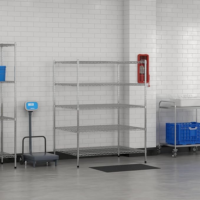 Commercial NSF Listed Chrome Stationary Wire Shelving Kit 36" x 48" x 64", with 5 Shelves Perfect for Warehouse, Walk-in Refrigerator, Freezer, Grocery Store, Restaurant, Dishroom