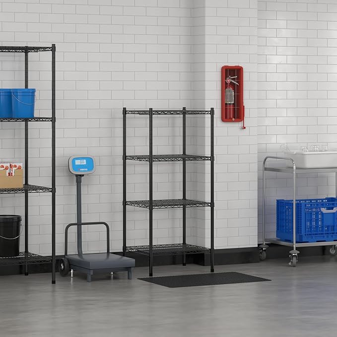 Commercial NSF Listed Black Epoxy Stationary Wire Shelving Kit 21" x 24" x 54", with 4 Shelves Perfect for Warehouse, Walk-in Refrigerator, Freezer, Grocery Store, Restaurant, Dishroom