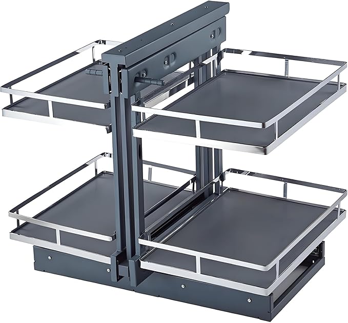 Blind Corner Cabinet Pull Out Organizer, 2-Tier Pull-Out Organizer with 8 Baskets, Corner Pull Out Cabinet with Sliding Design, Left Open & Right Open Compatible