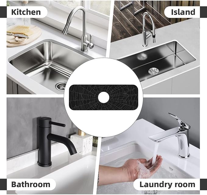 Halloween Black Spider Web Scary Kitchen Sink Splash Guard Faucet Mat 1 Pcs, Absorbent Fast Drying Mat Gadgets Splash Guard For Bathroom 15 X 5.5 Inches