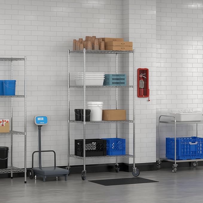 Commercial NSF Listed Chrome Mobile Wire Shelving Kit 24" x 36" x 80", with 4 Shelves Perfect for Warehouse, Walk-in Refrigerator, Freezer, Grocery Store, Restaurant, Dishroom