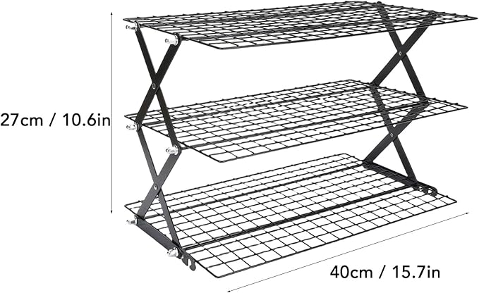 Foldable Countertop Storage Rack, Multi Tires Stainless Steel Space Saving Shelf Collapsible Stackable Organizer with Mesh Design for Drying Food Seasoning (3 Layer)
