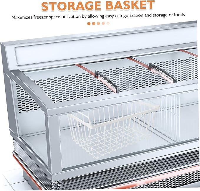 Chest Freezer Organizer With Folding Handle: Stackable Bin Basket Meat Storage Container - Vertical Sides Wire Ventilation Hanging Rack For Upright Deep Refrigerator