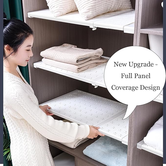 Expandable Closet Shelves Organizers, Heavy Duty Adjustable Wardrobe Tension Shelf Rod DIY Cabinet Holders Storage Rack Divider Separator for Kitchen Bathroom Bedroom Garage