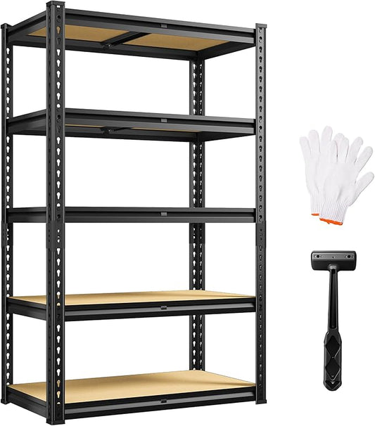 5 Tier Garage Shelving 2020LBS Storage Shelves,Adjustable Heavy Duty Metal Shelving Unit Utility Rack for Garage,Kitchen Pantry Shelf for Warehouse,Closet,Commercial,28" W x 12" D x 59.8" H,Black