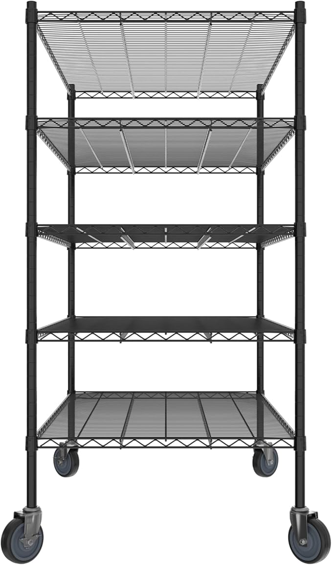 Commercial NSF Listed Black Epoxy Mobile Wire Shelving Kit 30" x 48" x 60", with 5 Shelves Perfect for Warehouse, Walk-in Refrigerator, Freezer, Grocery Store, Restaurant, Dishroom