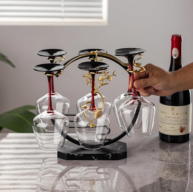 Homya Wine Rack - Under Cabinet Goblet Wine Bottle Holder Glass Storage Rack Metal Storage Rack for Easy Access and Storage of Wine Glasses Fortune Deer Edition 6 Glasses，High-end Wine Rack