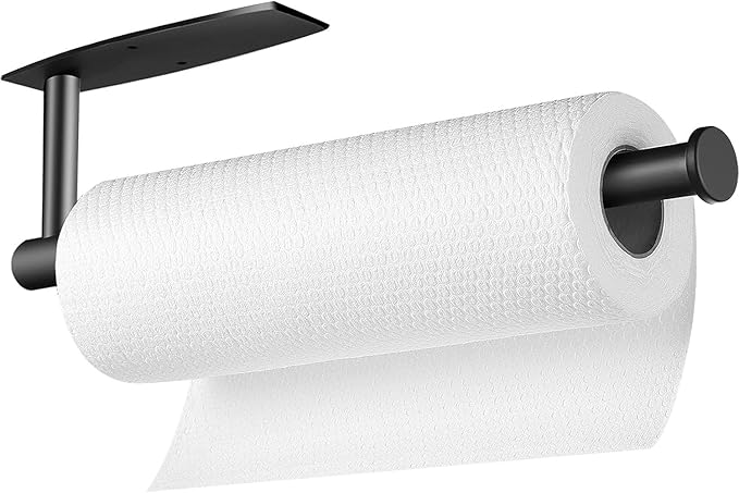 Paper Towel Roll Rack - Under Cabinet Stainless Steel Towel Holder - Black
