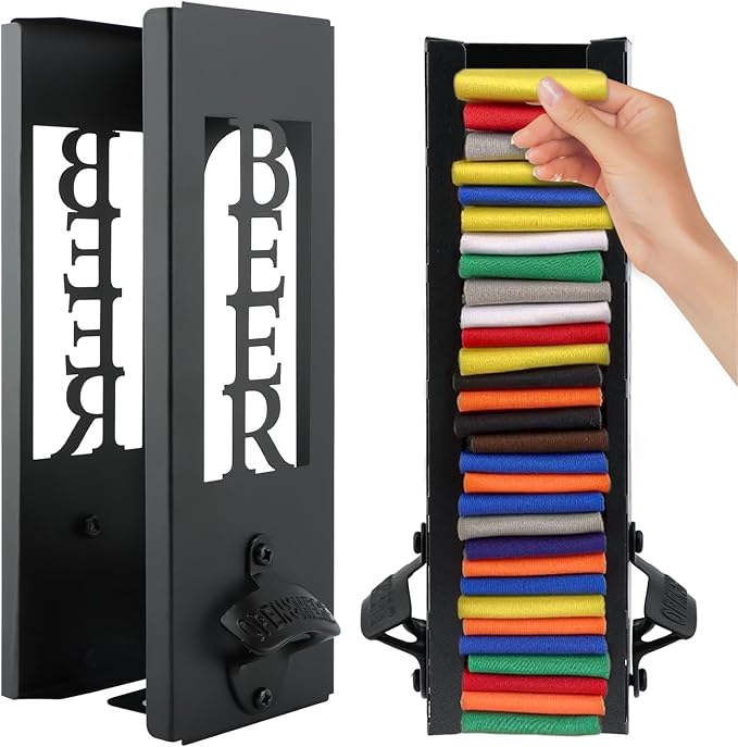 2 in 1 Can Cooler Holder with Bottle Opener, Personalized Beer Can Sleeves Storage Organizer Dispenser for Home Family Bar, Metal Cool Stuff Gift for Men Women(COLOR:Black)