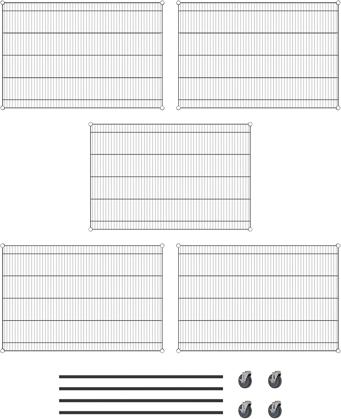 Commercial NSF Listed Black Epoxy Mobile Wire Shelving Kit 36" x 54" x 60", with 5 Shelves Perfect for Warehouse, Walk-in Refrigerator, Freezer, Grocery Store, Restaurant, Dishroom