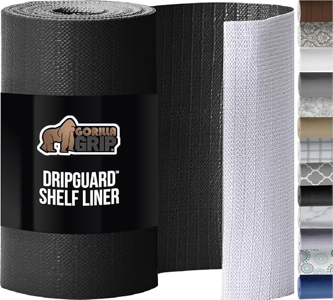 GORILLA GRIP Slip Resistant Drawer and Shelf Liner 2 Pack, Non Adhesive Water Resistant, Easy Clean and Trim, Smooth Surface Liners for Kitchen Cabinet, Shelves, Drawers, Pantry, 12 in x 20 FT, Black