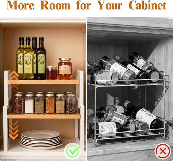 Cabinet Organizer Shelf Adjustable Shelf Organizer for Kitchen Organization Kitchen Countertop Organizer with 3 Height Options 2 pack Stackable Spice Rack Pantry Storage