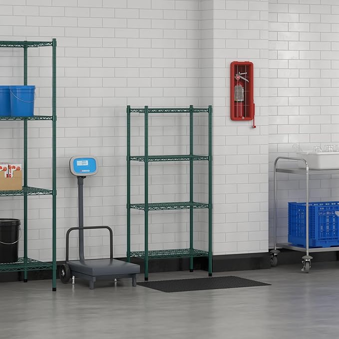 Commercial NSF Listed Green Epoxy Stationary Wire Shelving Kit 14" x 24" x 54", with 4 Shelves Perfect for Warehouse, Walk-in Refrigerator, Freezer, Grocery Store, Restaurant, Dishroom