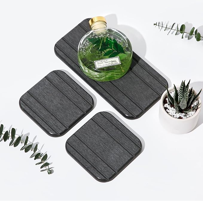 3PCS Water Absorbing Diatomaceous Earth Tray for Sink, Fast Drying Soap & Toothbrush Holders for Bathroom Counter, 1 Stone Tray, 2 Stone Coasters