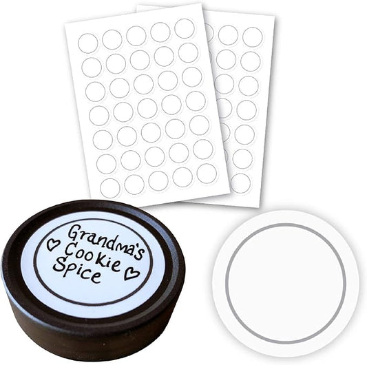 AllSpice 70 White Water Resistant Round Spice Jar Labels Set 1.5"- Fits Penzeys Jars- Blank