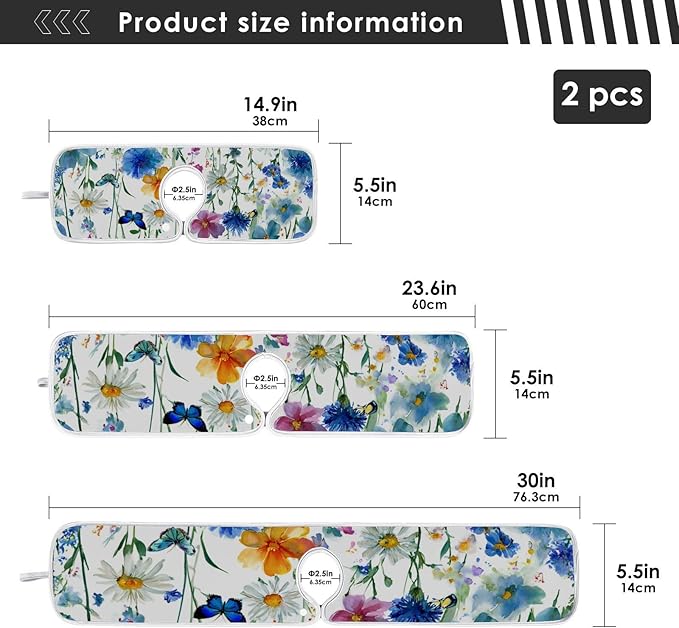 2 PCS Kitchen Sink Splash Guard 14.9 Inch Faucet Mat for Kitchen Sink Bathroom Sink Faucet Absorbing Drip Drain Mat Pad Microfiber Soft Washable Watercolor Blue Cornflower Daisy Butterflies