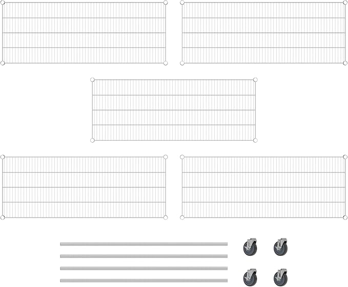 Commercial NSF Listed Chrome Mobile Wire Shelving Kit 21" x 54" x 60", with 5 Shelves Perfect for Warehouse, Walk-in Refrigerator, Freezer, Grocery Store, Restaurant, Dishroom