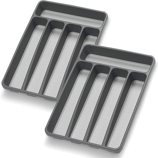 Silverware Organizer 2 Pieces Utenisl Organizer Holder Kitchen Drawer Organizer Plastic Silverware Tray for Drawer Flatware Organizer 5 Compartment Black