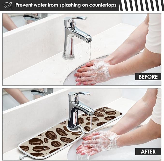 2 PCS Kitchen Sink Splash Guard 30 Inch Faucet Mat for Kitchen Sink Bathroom Sink Faucet Absorbing Drip Drain Mat Pad Microfiber Soft Washable Brown Coffee Beans